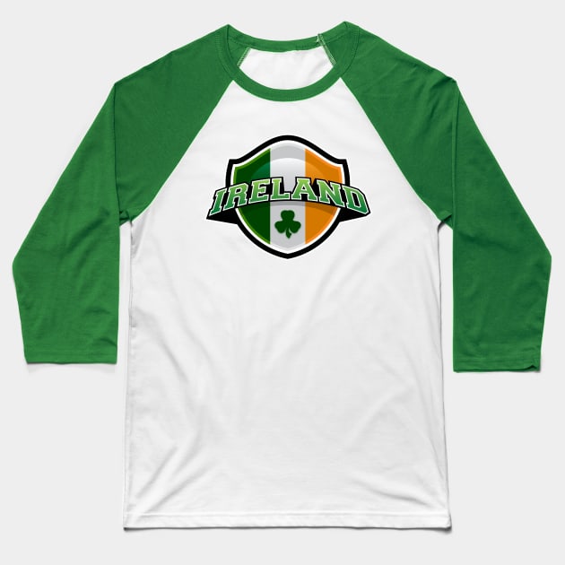 Ireland Flag Shield Baseball T-Shirt by Pufahl